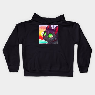 Black cat looking at sunset Kids Hoodie